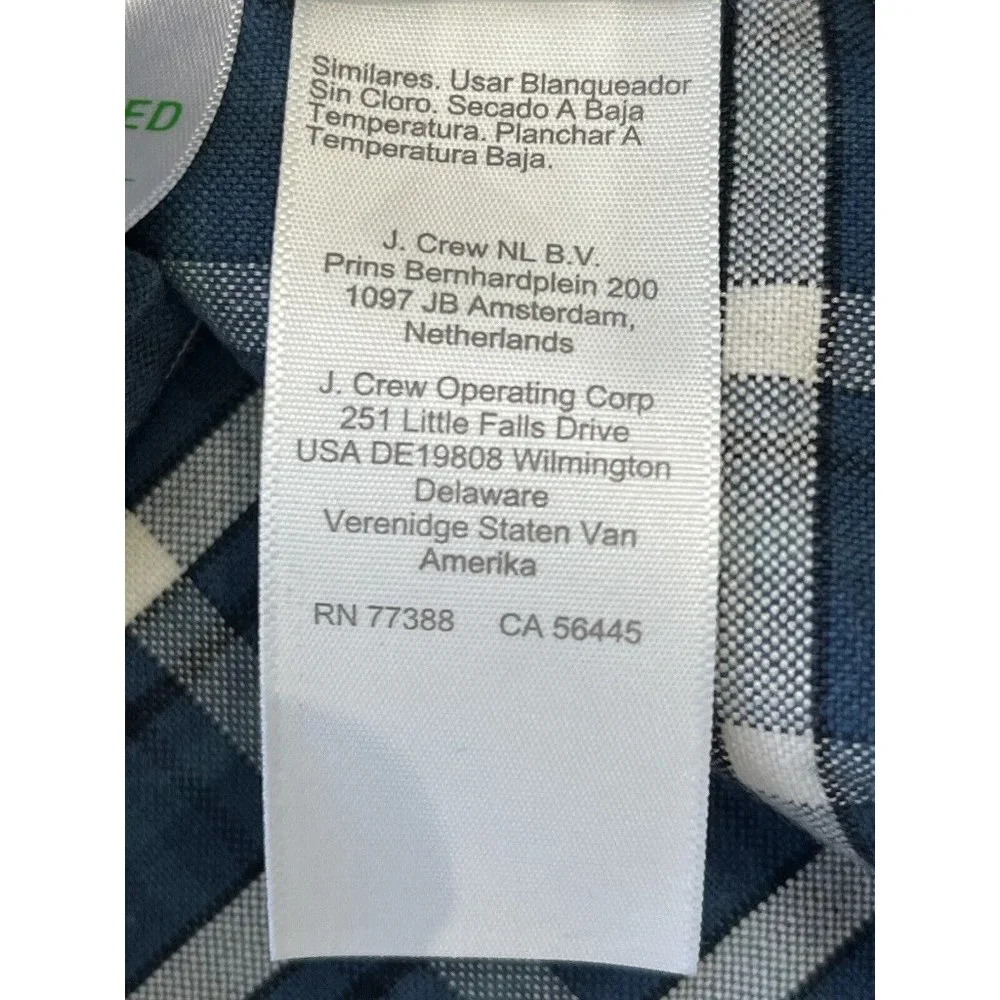 J. Crew Men's Adult Sz XL Button Shirt Long Sleeve Blue Gingham Flex Oxford Slim